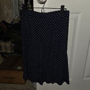 Talbots Navy Midi Skirt with White Polka Dots